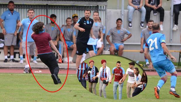 Trabzonsporlu taraftar sahaya girip rakip oyuncuyu kovaladı