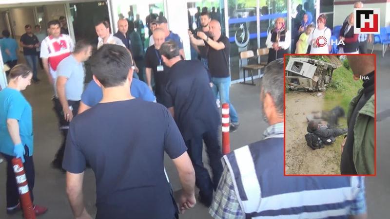 Giresun’da minibüs şarampole yuvarlandı